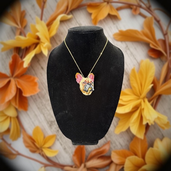 Colorful Bulldog Pendant Necklace Convertible to Brooch Pin - Picture 6 of 9